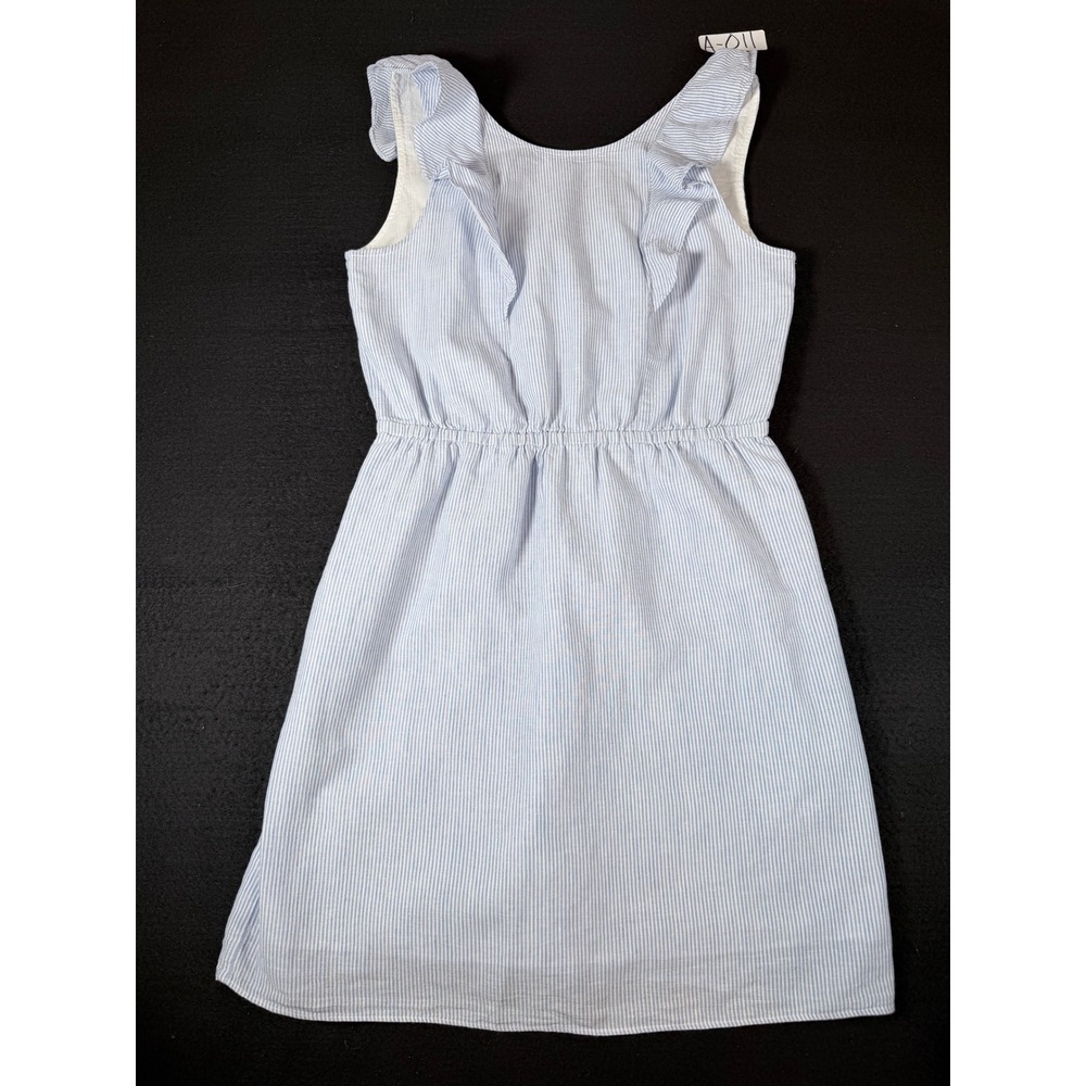 J.Crew Blue White Seersucker Ruffle V-Neck Elastic Waist Dress 6